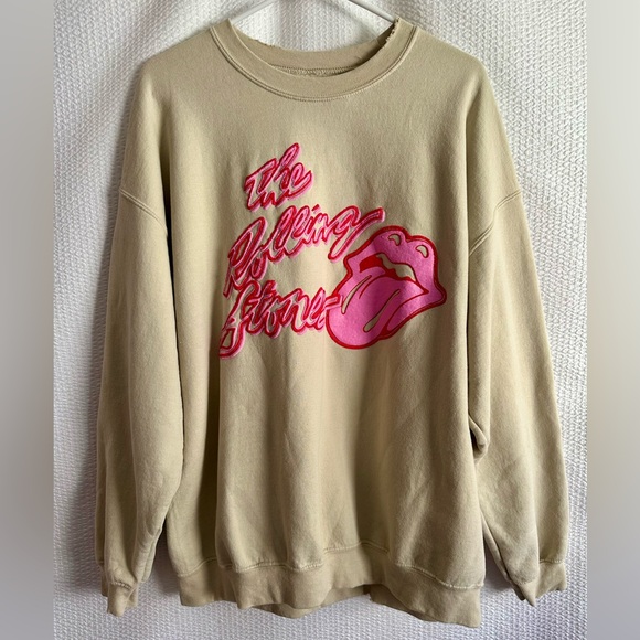 Rolling Stones Women’s Beige/Tan/Pink Sweatshirt Size: Large NWOT - Picture 1 of 7